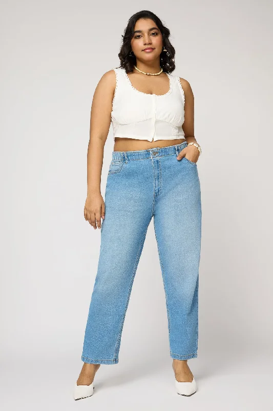 Dynamic Blue Elasticated Curve Mom Jeans