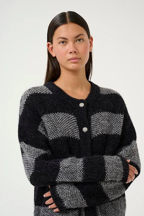 Karen By Simonsen Rullja Cardigan in Black and Grey Stripe