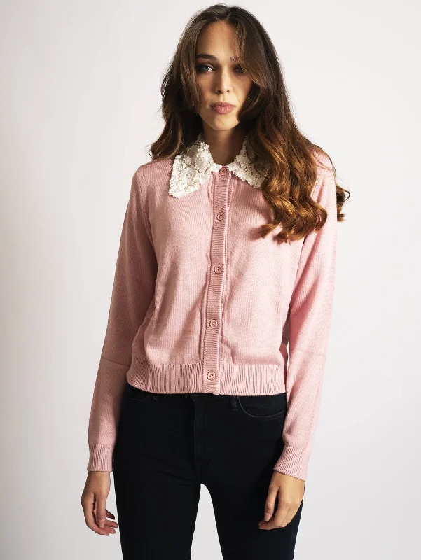 Cardigan con Colletto Rosa