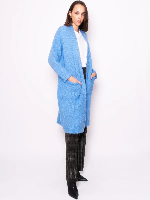 Cardigan Lungo in Mohair Blu