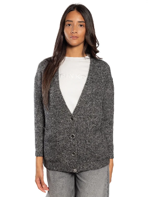 Cardigan Mélange con Scollo a V Grigio