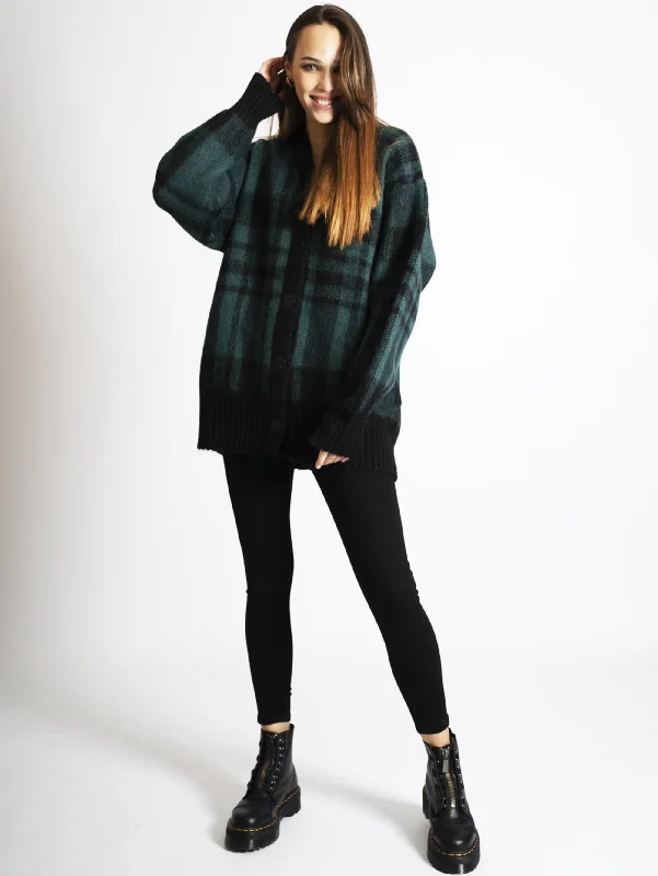 Cardigan in Check Jacquard Nero/Verde